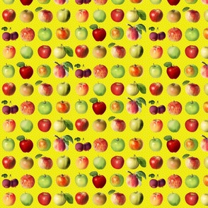 Tiny apples and dots on sun yellow ground