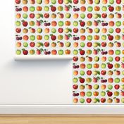 Apples and black dots on white ground