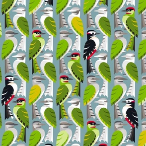 Bird or Birch? - woodpecker whimsy - on green slate