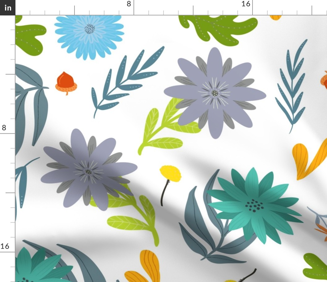 Large // Pretty Little Flowers and Leaves // Summer Colours on White