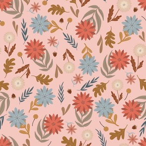 Medium // Pretty Little Flowers and Leaves // Fall Colours on Pink