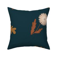 Large // Pretty Little Dandies and Leaves // Fall Colours on Dark Teal