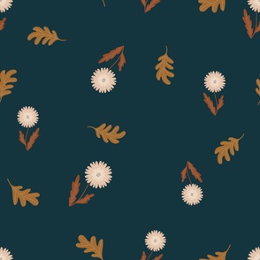 Large // Pretty Little Dandies and Leaves // Fall Colours on Dark Teal