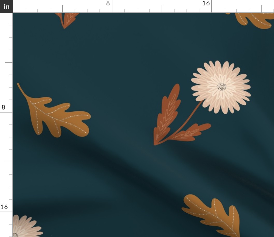Large // Pretty Little Dandies and Leaves // Fall Colours on Dark Teal