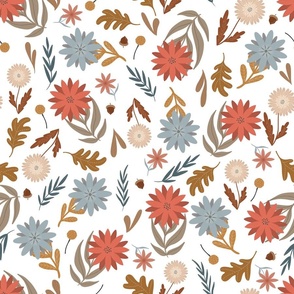 Medium // Pretty Little Flowers and Leaves // Fall Colours on White