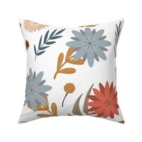 Large // Pretty Little Flowers and Leaves // Fall Colours on White