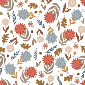 Large // Pretty Little Flowers and Leaves // Fall Colours on White