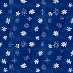 Winter Night White Icey Snowflakes on Midnight Blue