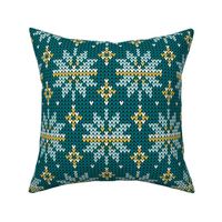 Festive Fair Isle Snowflake - Teal Green Large Scale