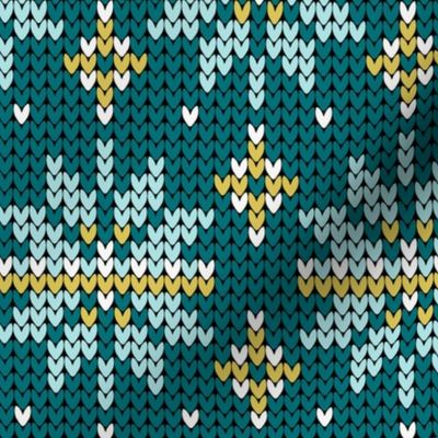 Festive Fair Isle Snowflake - Teal Green Large Scale