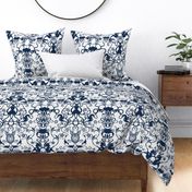 DEEPER SEA DAMASK - LARGE, BLUE ON WHITE 