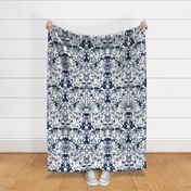 DEEPER SEA DAMASK - LARGE, BLUE ON WHITE 