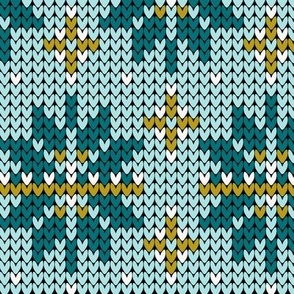 Festive Fair Isle Snowflake - Aqua Green Large Scale