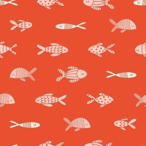 Minimalistic pattern with hand drawn fishes in earth tones. 