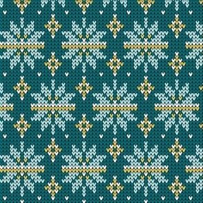 Festive Fair Isle Snowflake - Teal Green Regular Scale