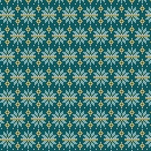 Festive Fair Isle Snowflake - Teal Green Small Scale