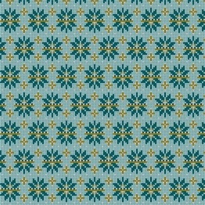 Festive Fair Isle Snowflake - Aqua Green Small Scale