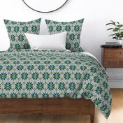 Festive Fair Isle Snowflake - White Teal Large Scale