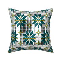 Festive Fair Isle Snowflake - White Teal Large Scale