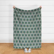 Festive Fair Isle Snowflake - White Teal Large Scale