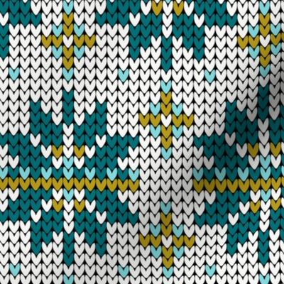 Festive Fair Isle Snowflake - White Teal Large Scale