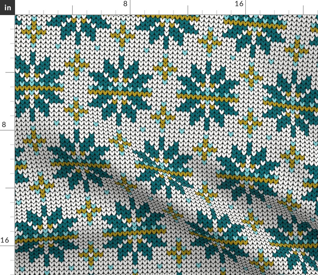 Festive Fair Isle Snowflake - White Teal Large Scale