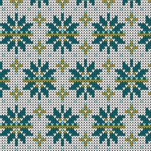 Festive Fair Isle Snowflake - White Teal Regular Scale