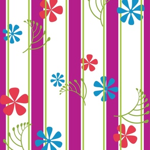 Pink & Green Stripes with Flowers & Leaves