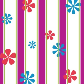 Pink & Green Stripes with Flowers