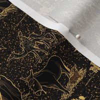 Starry Nativity Toile de Jouy, Gold on Black