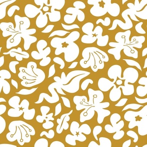 Tropical Squiggles White on Mustard