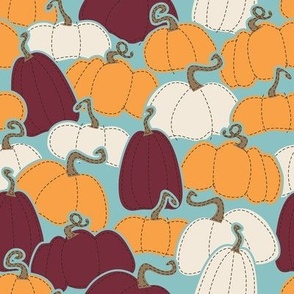 Patchy Pumpkins (Orange Maroon White on Aqua)