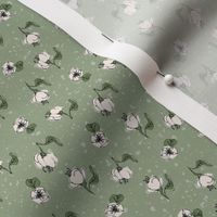 Mini Ditzy Floral - White on green - small scale