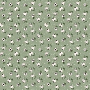 Mini Ditzy Floral - White on green - small scale