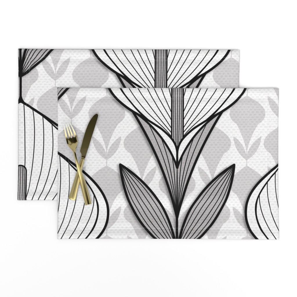 Calla Lily Geometric Damask - neutral grey - XLarge - lilies, geometric flowers