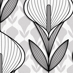 Calla Lily Geometric Damask - neutral grey - XLarge - lilies, geometric flowers