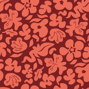 Tropical Squiggles Coral on Burgundy