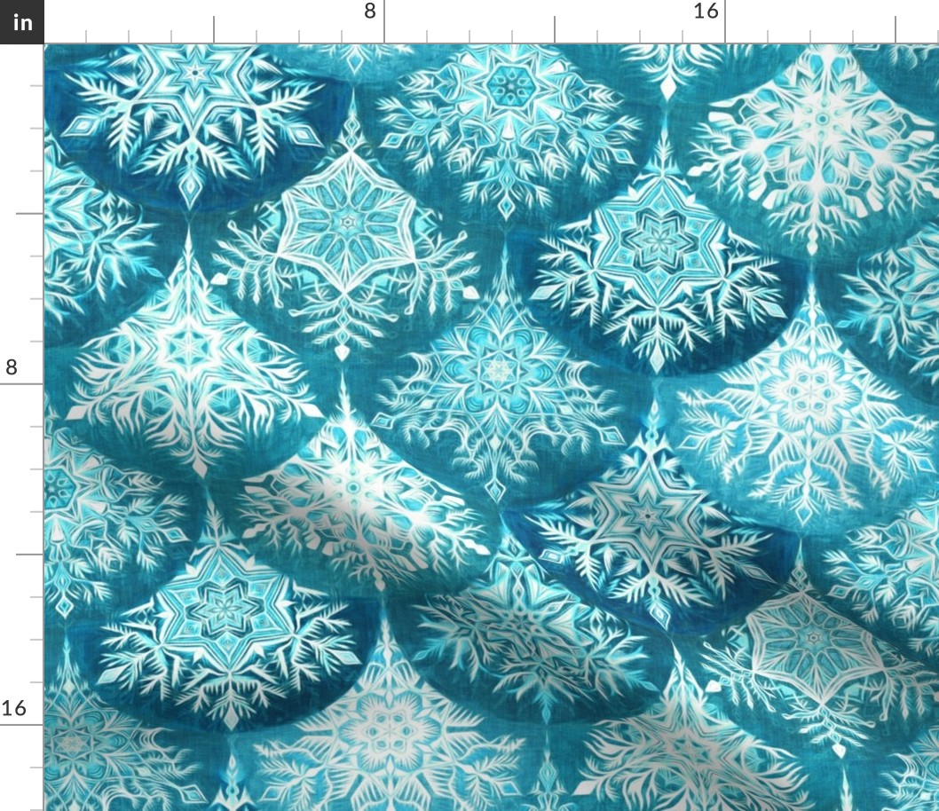 Frozen Mermaid Snowflake Scales in Teal Blue - large