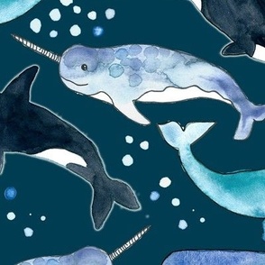 Whales, Orcas & Narwhals on Navy - Larger