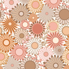2nd Mid Century Modern (MCM) Flower Pattern in Desert Colors // Desert Pink, Rose Quartz Pink, Caramel, Taupe, Honey, Wheat, Peach, Terra Cotta, Khaki, Dark Khaki, Tan, Linen, Eggshell, Sand // JUMBO Scale - 150 DPI