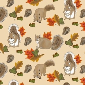 Playful Autumn Squirrels on peachy tan