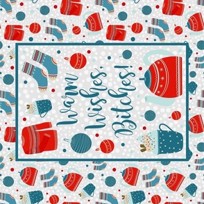 Large 27x18 Fat Quarter Panel Wall or Door Hanging Tea Towel Size Warm Winter Wishes Bitches Sarcastic and Sweary Holiday Christmas Comforts