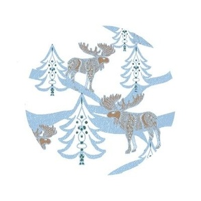 Embroidery hoop,template Elk Moose in the WinterChristmas  Forest