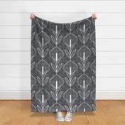 Calla Lily Geometric damask- white on grey - large scale - lilies, floral wallpaper, neutral