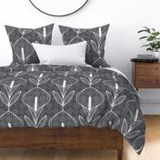 Calla Lily Geometric damask- white on grey - large scale - lilies, floral wallpaper, neutral