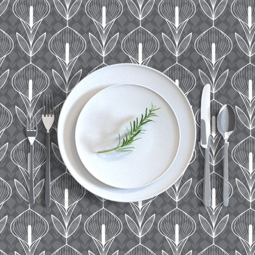 Calla Lily geometric damask - white on grey - small scale 