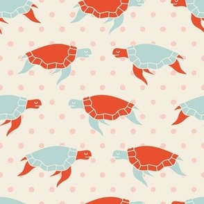 Turtles on a polka dot background (seamless pattern) 