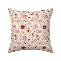 Medium Scale Watercolor Floral Cranberry Pink Ivory