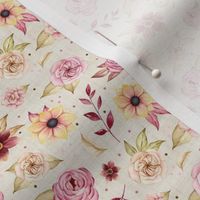 Small Scale Watercolor Floral Cranberry Pink Ivory