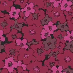 Maroon red and fuchsia pink abstract floral pattern